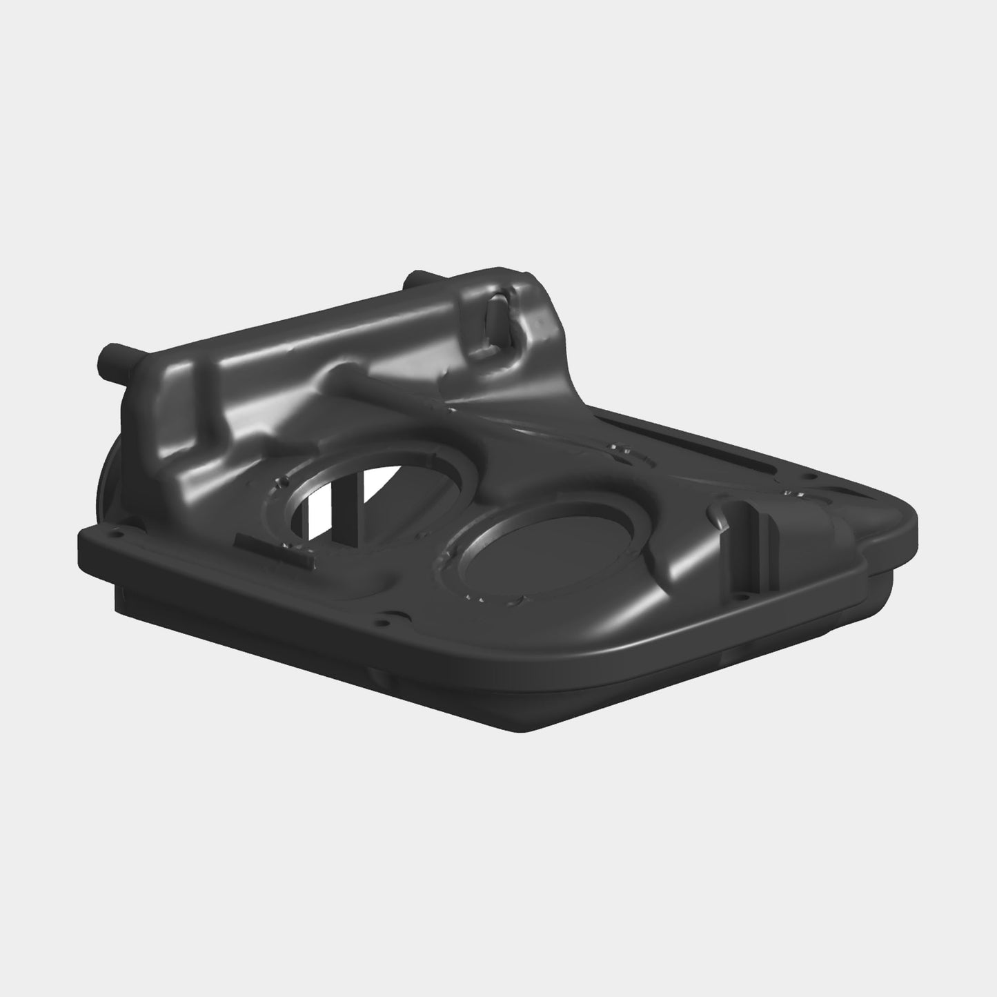 Angled detail shot showing the full redesigned Suzuki Madura airbox with assembled screw locations and contoured structure.