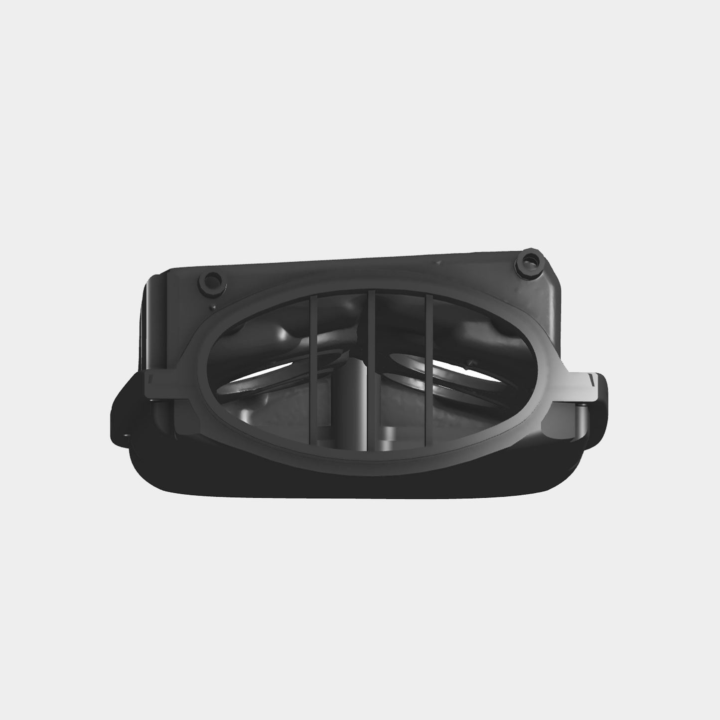 Top-down perspective of the redesigned airbox, showing the rounded contour of the lid and how both halves align for assembly.