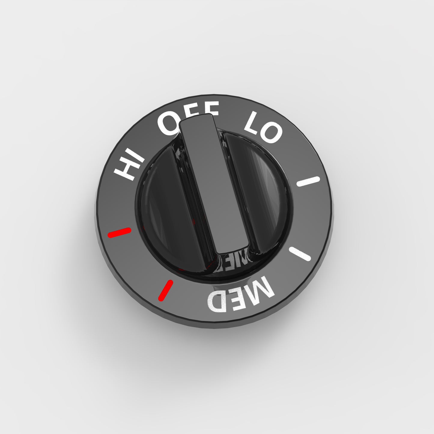 top-down view of burner knob showing temperature control markings