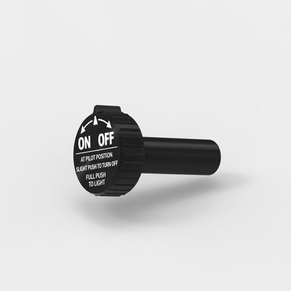 Top view of gas valve knob showing clear directional markings