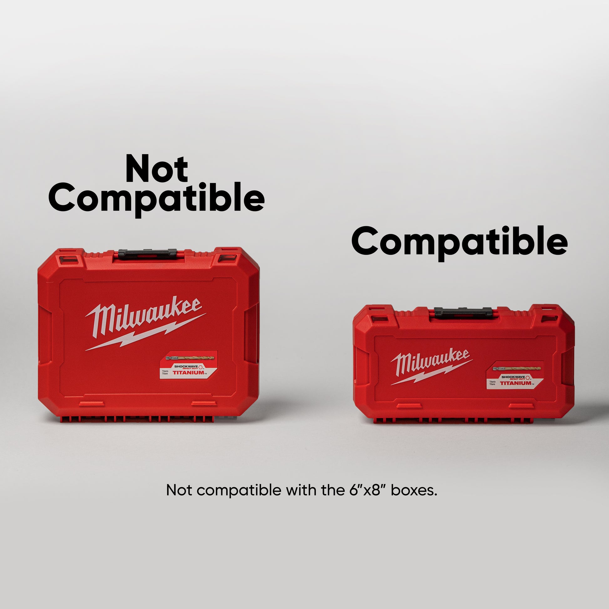 side-by-side comparison of Gen 1 and Gen 2 Milwaukee drill bit boxes
