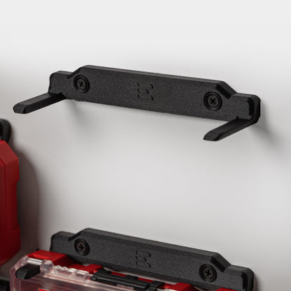 closeup of wall mount designed for Milwaukee Gen 2 drill bit boxes
